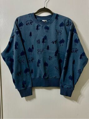 Women’s Blue Forest-Print Crewneck Sweater